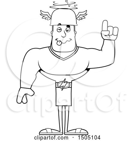 Clipart of a Black and White Buff Male Hermes with an Idea - Royalty Free Vector Illustration by Cory Thoman