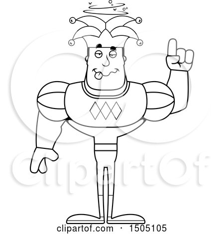 Clipart of a Black and White Drunk Buff Male Jester - Royalty Free Vector Illustration by Cory Thoman