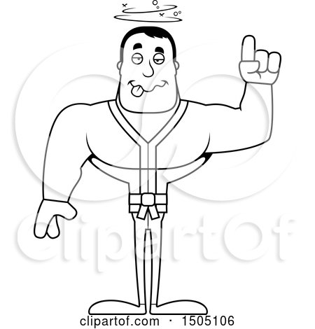 Clipart of a Black and White Drunk Buff Karate Man - Royalty Free Vector Illustration by Cory Thoman
