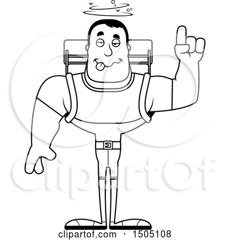 Clipart of a Black and White Drunk Buff Male Hiker - Royalty Free Vector Illustration by Cory Thoman