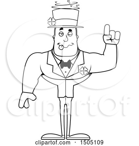 Clipart of a Black and White Drunk Buff Irish Man - Royalty Free Vector Illustration by Cory Thoman