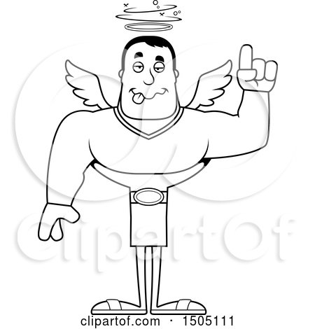 Clipart of a Black and White Drunk Buff Male Angel - Royalty Free Vector Illustration by Cory Thoman