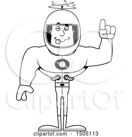 Clipart of a Black and White Drunk Buff Male Astronaut - Royalty Free Vector Illustration by Cory Thoman
