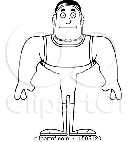Clipart of a Black and White Bored Buff Male Wrestler - Royalty Free Vector Illustration by Cory Thoman