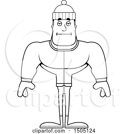 Clipart of a Black and White Bored Buff Man in Winter Apparel - Royalty Free Vector Illustration by Cory Thoman