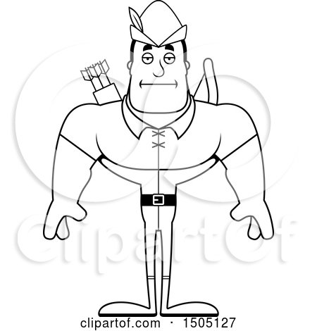 Clipart of a Black and White Bored Buff Male Archer or Robin Hood - Royalty Free Vector Illustration by Cory Thoman