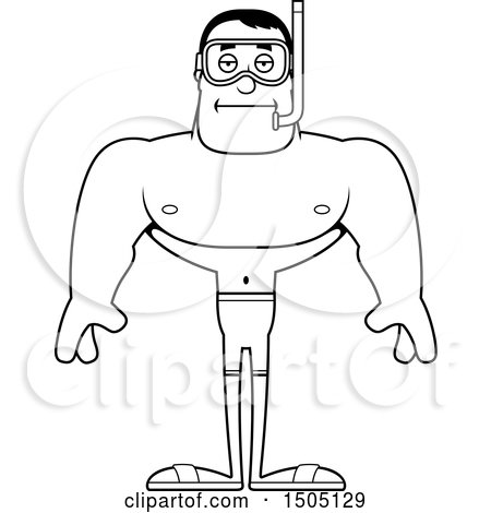 Clipart of a Black and White Bored Buff Male in Snorkel Gear - Royalty Free Vector Illustration by Cory Thoman