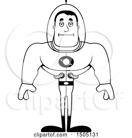 Clipart of a Black and White Bored Buff Male Space Guy - Royalty Free Vector Illustration by Cory Thoman