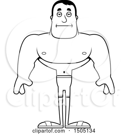 Clipart of a Black and White Bored Buff Male Swimmer - Royalty Free Vector Illustration by Cory Thoman