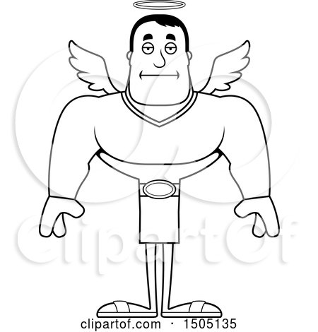 Clipart of a Black and White Bored Buff Male Angel - Royalty Free Vector Illustration by Cory Thoman