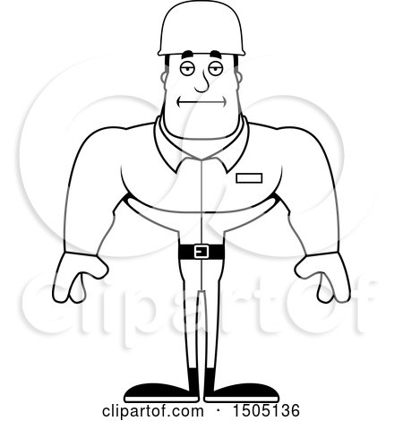 Clipart of a Black and White Bored Buff Male Army Soldier - Royalty Free Vector Illustration by Cory Thoman