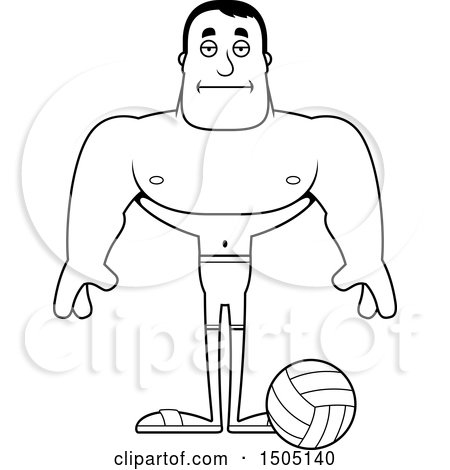Clipart of a Black and White Bored Buff Male Beach Volleyball Player - Royalty Free Vector Illustration by Cory Thoman