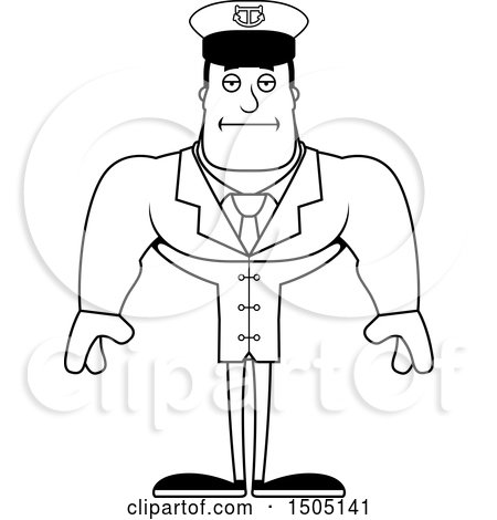 Clipart of a Black and White Bored Buff Male Sea Captain - Royalty Free Vector Illustration by Cory Thoman