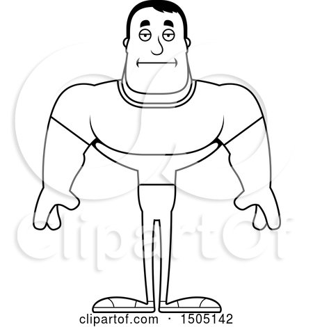 Clipart of a Black and White Bored Buff Casual Man - Royalty Free Vector Illustration by Cory Thoman