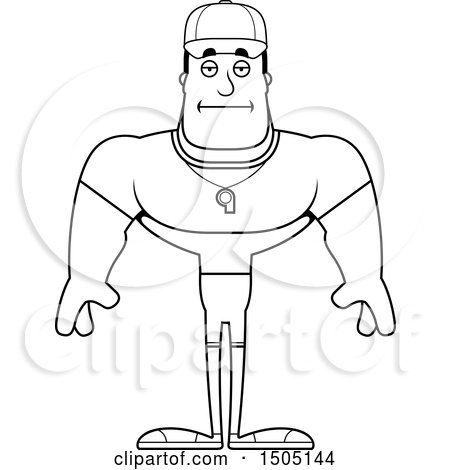 Clipart of a Black and White Bored Buff Male Coach - Royalty Free Vector Illustration by Cory Thoman