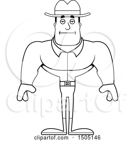 Clipart of a Black and White Bored Buff Male Cowboy - Royalty Free Vector Illustration by Cory Thoman