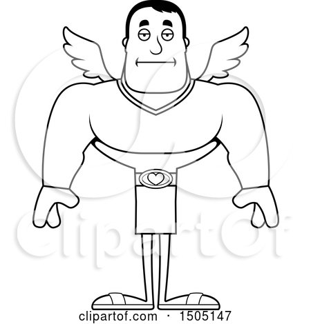 Clipart of a Black and White Bored Buff Male Cupid - Royalty Free Vector Illustration by Cory Thoman
