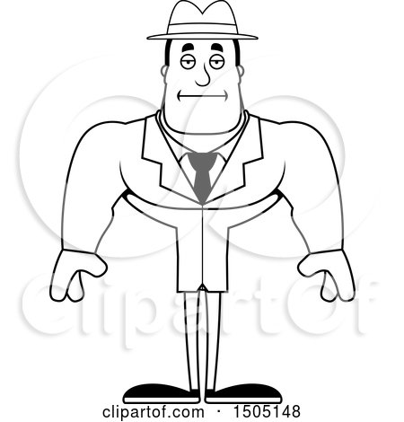 Clipart of a Black and White Bored Buff Male Detective - Royalty Free Vector Illustration by Cory Thoman