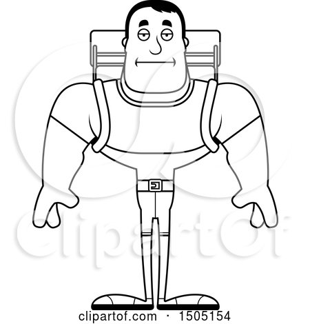 Clipart of a Black and White Bored Buff Male Hiker - Royalty Free Vector Illustration by Cory Thoman