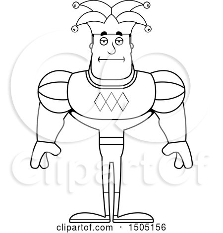 Clipart of a Black and White Bored Buff Male Jester - Royalty Free Vector Illustration by Cory Thoman