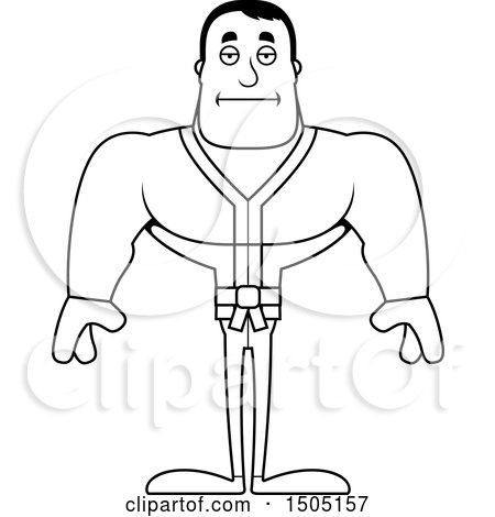 Clipart of a Black and White Bored Buff Karate Man - Royalty Free Vector Illustration by Cory Thoman
