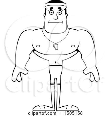 Clipart of a Black and White Bored Buff Male Lifeguard - Royalty Free Vector Illustration by Cory Thoman