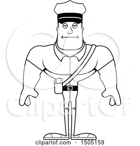 Clipart of a Black and White Bored Buff Male Postal Worker - Royalty Free Vector Illustration by Cory Thoman