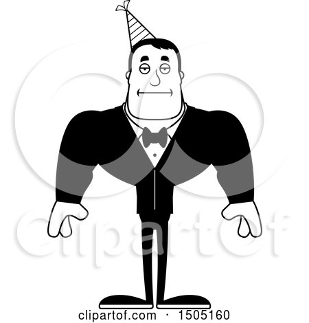 Clipart of a Black and White Bored Buff Party Man - Royalty Free Vector Illustration by Cory Thoman