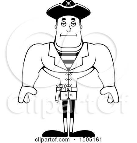 Clipart of a Black and White Bored Buff Male Pirate Captain - Royalty Free Vector Illustration by Cory Thoman