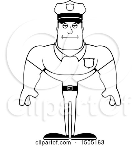 Clipart of a Black and White Bored Buff Male Police Officer - Royalty Free Vector Illustration by Cory Thoman