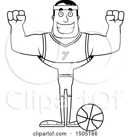 Clipart of a Black and White Cheering Buff Male Basketball Player - Royalty Free Vector Illustration by Cory Thoman