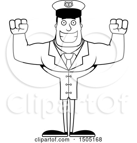 Clipart of a Black and White Cheering Buff Male Sea Captain - Royalty Free Vector Illustration by Cory Thoman