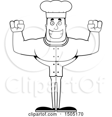 Clipart of a Black and White Cheering Buff Male Chef - Royalty Free Vector Illustration by Cory Thoman