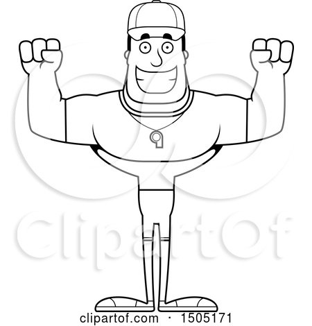 Clipart of a Black and White Cheering Buff Male Coach - Royalty Free Vector Illustration by Cory Thoman