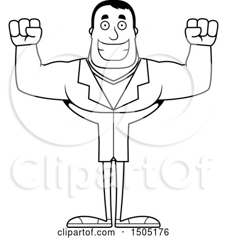 Clipart of a Black and White Cheering Buff Male Doctor - Royalty Free Vector Illustration by Cory Thoman