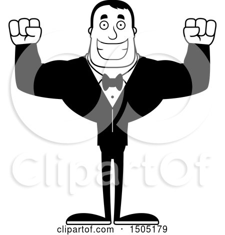 Clipart of a Black and White Cheering Buff Male Groom - Royalty Free Vector Illustration by Cory Thoman