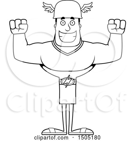 Clipart of a Black and White Cheering Buff Male Hermes - Royalty Free Vector Illustration by Cory Thoman