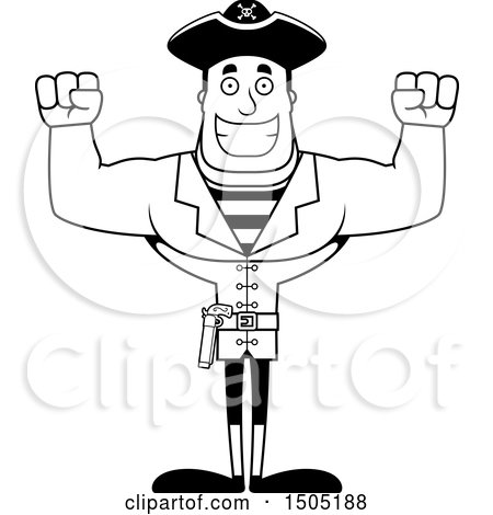 Clipart of a Black and White Cheering Buff Male Pirate Captain - Royalty Free Vector Illustration by Cory Thoman