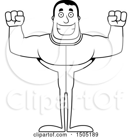 Clipart of a Black and White Cheering Buff Male in Pjs - Royalty Free Vector Illustration by Cory Thoman