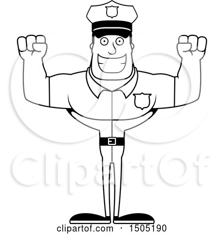 Clipart of a Black and White Cheering Buff Male Police Officer - Royalty Free Vector Illustration by Cory Thoman