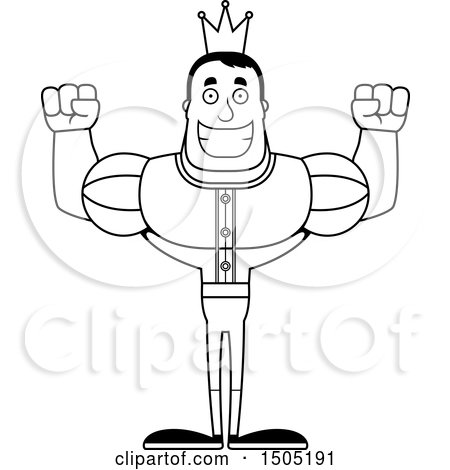 Clipart of a Black and White Cheering Buff Male Prince - Royalty Free Vector Illustration by Cory Thoman