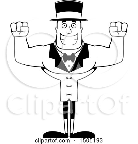 Clipart of a Black and White Cheering Buff Male Circus Ringmaster - Royalty Free Vector Illustration by Cory Thoman