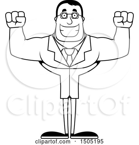 Clipart of a Black and White Cheering Buff Male Scientist - Royalty Free Vector Illustration by Cory Thoman