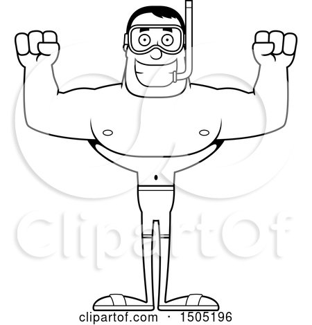 Clipart of a Black and White Cheering Buff Male in Snorkel Gear - Royalty Free Vector Illustration by Cory Thoman