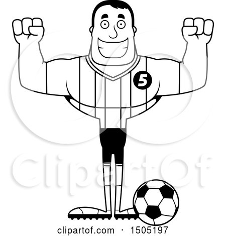 Clipart of a Black and White Cheering Buff Male Soccer Player Athlete - Royalty Free Vector Illustration by Cory Thoman