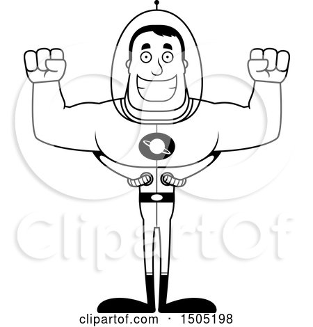 Clipart of a Black and White Cheering Buff Male Space Guy - Royalty Free Vector Illustration by Cory Thoman