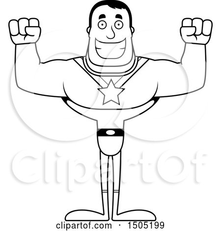 Clipart of a Black and White Cheering Buff Male Super Hero - Royalty Free Vector Illustration by Cory Thoman