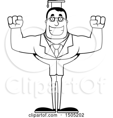 Clipart of a Black and White Cheering Buff Male Teacher - Royalty Free Vector Illustration by Cory Thoman