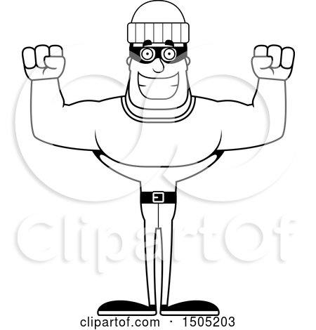 Clipart of a Black and White Cheering Buff Male Robber - Royalty Free Vector Illustration by Cory Thoman