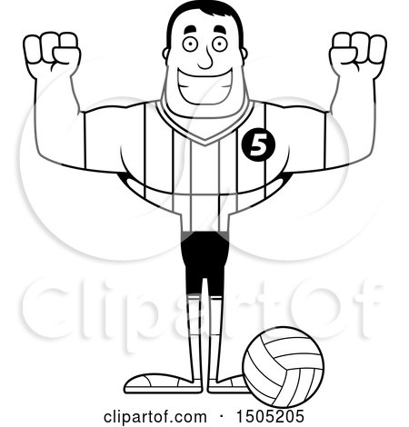 Clipart of a Black and White Cheering Buff Male Volleyball Player - Royalty Free Vector Illustration by Cory Thoman